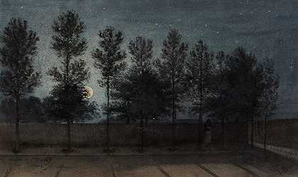 1889年大蒙特罗日拉卡纳尔街的景色，月亮效应。`Vue de la rue Lakanal au Grand~Montrouge en 1889, effet de Lune. (1889) by Félix Brard