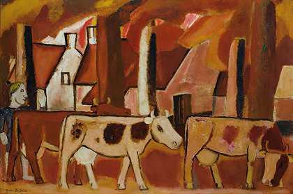 一头母牛通向L马厩`Les Vaches Dans Une Mène Vers Létable (1930~33) by Gustave De Smet