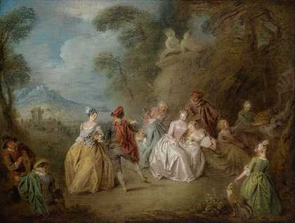 公园里的宫廷场景`Courtly Scene in a Park (ca. 1730–35) by Jean-Baptiste Pater