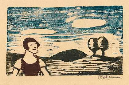 风景与女人`Landschaft mit Frau (around 1930) by Karl Wiener