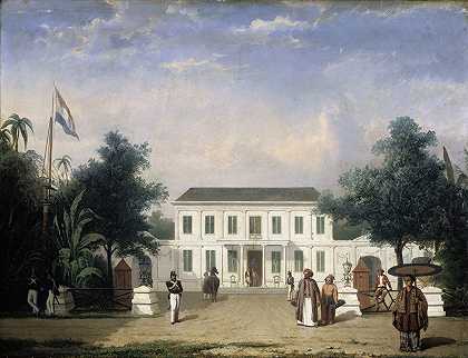 巴达维亚Rijswijk住宅（老兵街）`House on the Rijswijk, Batavia (Jalan Veteran) (1835 ~ 1845) by Ernest Alfred Hardouin