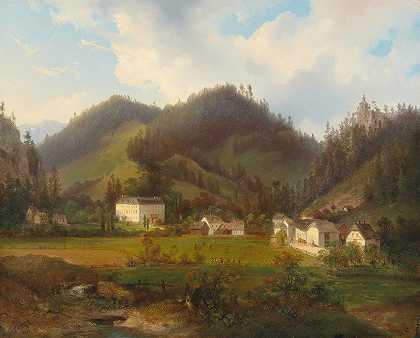 施洛斯·古滕斯坦的观点`View of Schloss Gutenstein (1866) by Carl Hasch