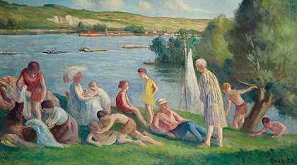 梅里科特，塞纳河畔的一个星期天`Méricourt, un dimanche au bord de la Seine (1929) by Maximilien Luce