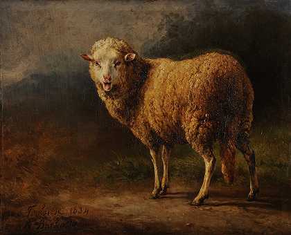 羊叫声`Mouton bêlant (1834) by Jacques-Raymond Brascassat