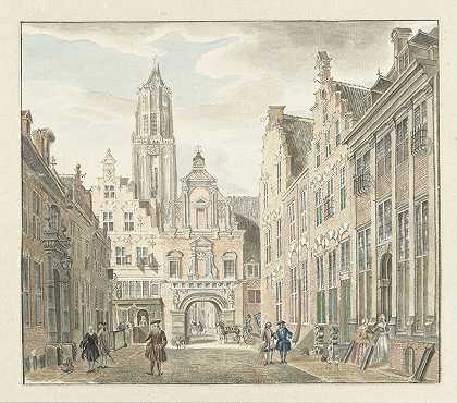 乌得勒支的尼乌斯特拉特（Nieuwstraat），在扬·德·贝耶尔（Jan de Beijer）之后，可以俯瞰多姆托伦（Domtoren）`Nieuwstraat in Utrecht met gezicht op de Domtoren, after Jan de Beijer (1753) by Johanna de Bruyn