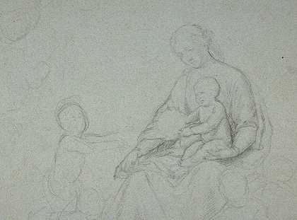 坐着的女子和孩子，跪着的孩子`Seated Virgin and Child, and Kneeling Child (1609–85) by Giovanni Battista Salvi da Sassoferrato