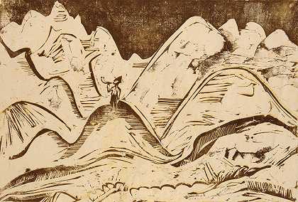 吹牧羊人的风景`Landschaft mit blasendem Hirten (1923) by Ernst Ludwig Kirchner