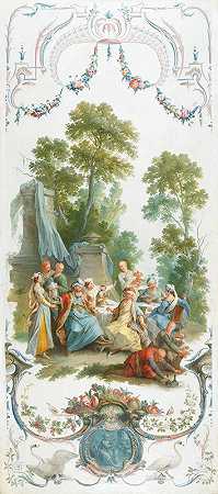 公园里的冷餐`Le repas froid dans le parc (The Picnic in the Park) (About 1750) by Christophe Huet