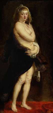 海伦娜·福蒙特穿着毛皮长袍`Helena Fourment in a Fur Robe (1636~1638) by Peter Paul Rubens