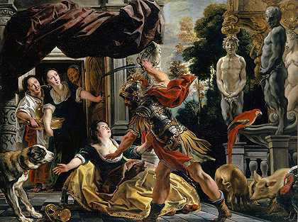 尤利西斯威胁瑟斯`Ulysses Threatening Circe (Around 1630~35) by Jacob Jordaens