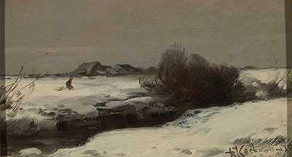 有小溪的冬季景观`Winter landscape with a stream (between 1890 and 1900) by Roman Kazimierz Kochanowski