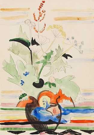 草地花朵的静物画`Stillleben mit Wiesenblumen (1929) by Ernst Ludwig Kirchner