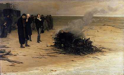 雪莱的葬礼`The Funeral of Shelley (1889) by Louis Édouard Fournier