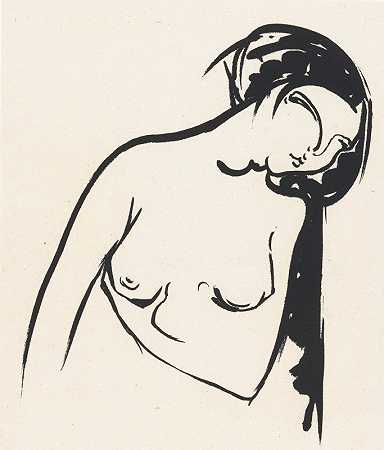 裸体女人触摸她的胸部`Naakte vrouw die haar borst aanraakt (1888) by Henri Jonas
