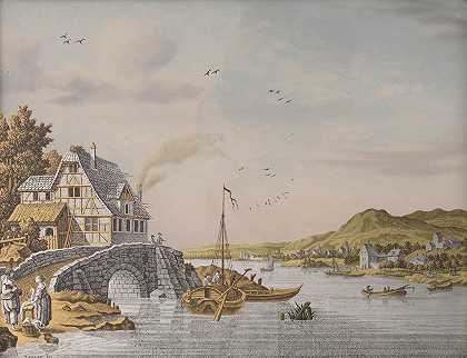 河边的房子`Houses along a River (1770 ~ 1814) by Jonas Zeuner