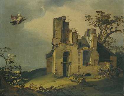 一个有废墟的景观，还有木卫三的强奸`A Landscape With Ruins, With The Rape Of Ganymede by Abraham Bloemaert
