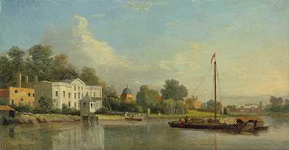 教皇Twickenham s别墅`Popes Villa, Twickenham (ca. 1759) by Samuel Scott