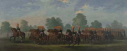 波士顿轻骑兵队`Boston Light Dragoons on the Common (circa 1845) by Thomas C. Savory