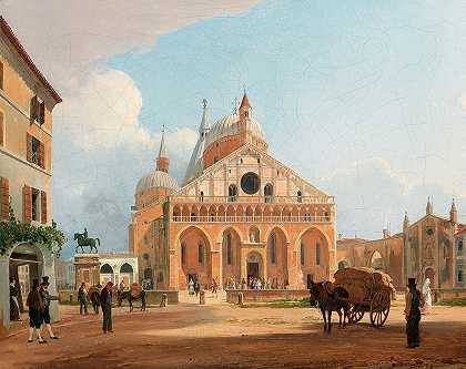 帕多瓦圣安东尼大教堂景观`A view of the Basilica of Saint Anthony in Padua (1836) by Rudolf von Alt