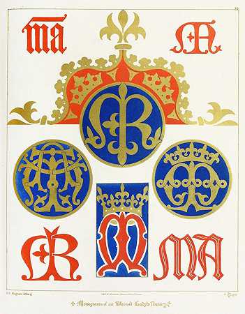 八个字母组合是我们这位圣母的名字`Eight Monograms of our Blessed Lady’s Name (1846) by Augustus Pugin