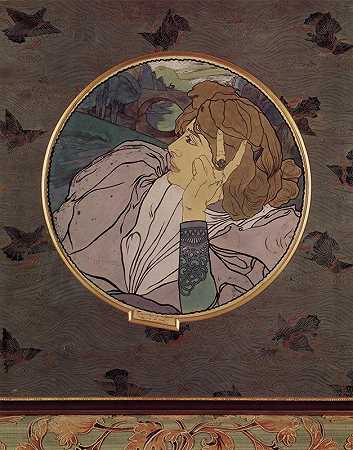 邪恶或忧郁的声音Tondo`Die Stimme des Bösen oder Melancholie, Tondo (1895) by Georges de Feure