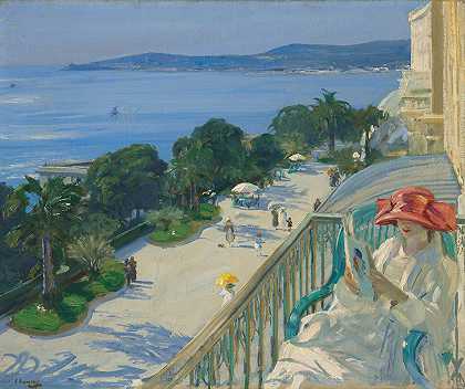 d岬露台困扰`The Terrace, Cap dAil (1921) by Sir John Lavery