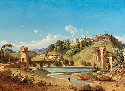 纳尼市景观`Blick auf die Stadt Narni (1866) by Josef Magnus Stäck