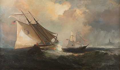 风暴中的帆船`Sailing boats in a storm by the American coast (1881) by the American coast by Julian Oliver Davidson