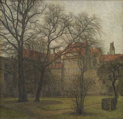 王子的花园哥本哈根s宫`The Garden of the Princes Palace, Copenhagen (1905) by Svend Hammershøi
