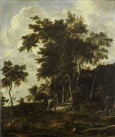 森林景观与樵夫s棚`Forest landscape with a woodsmans shed (1650 ~ 1692) by Roelant Roghman
