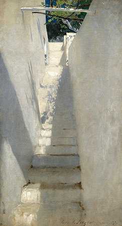 卡普里的楼梯`Staircase In Capri ( 1878) by John Singer Sargent