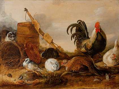 院子里的动物`Animals in the Yard (1632) by Gijsbert Gillisz. de Hondecoeter