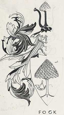 Fock的盾徽设计`Ontwerp voor wapenschild voor Fock (1874) by Carel Adolph Lion Cachet