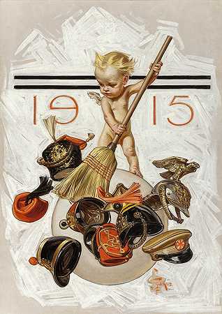新年s宝宝（打扫卫生）`New Years Baby (Cleaning Up) (1915) by J.C. Leyendecker