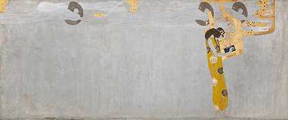 贝多芬雕带?对幸福的渴望在诗歌中得到了安息（表7，右长壁）`Beethovenfries; Die Sehnsucht nach Glück findet Stillung in der Poesie (Tafel 7, rechte Langwand) (1901) by Gustav Klimt
