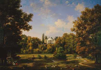 从公园侧面看纳托林宫`View of the Natolin Palace from the side of the park (1830s) by Wincenty Kasprzycki