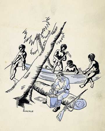 新几内亚人造独木舟`Nieuw~Guineese mannen bouwen een kano (1936) by F. Ockerse