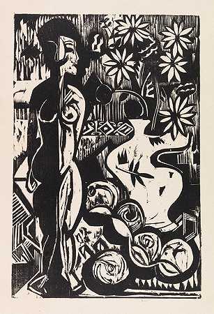 塑料静物画`Stilleben mit Plastik (1925) by Ernst Ludwig Kirchner