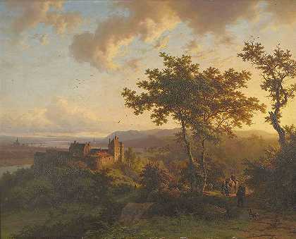 有城堡的森林景观`Paysage boisé avec un château (1851) by Barend Cornelis Koekkoek