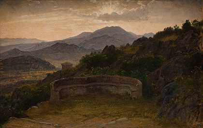 苏比亚科附近的风景。日落`Landscape near Subiaco. Sunset (1868 ~ 1869) by P. C. Skovgaard