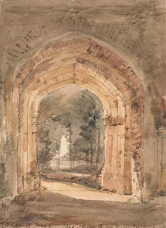 东伯格霍尔特教堂（East Bergholt Church），从废墟塔楼的南拱门望出去`East Bergholt Church, Looking Out the South Archway of the Ruined Tower (1806) by John Constable