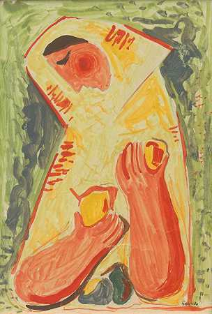 带水果的女人`Woman with fruits (1937–1938) by Mikuláš Galanda