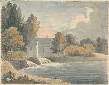 巴坦普顿工厂。`Bathampton Mill. by Edward Francis Burney