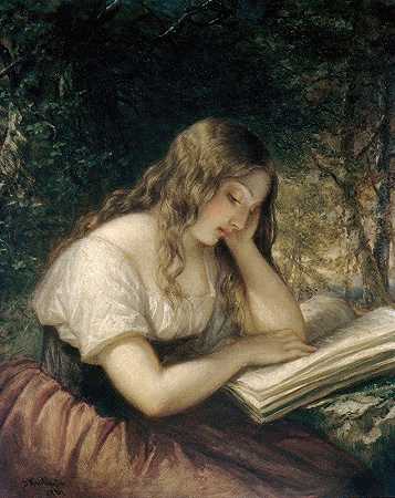 在树林里学习`Study in a Wood (1861) by Daniel Huntington