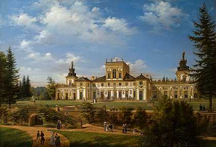 从公园一侧俯瞰威兰诺宫`View of the Wilanów Palace from the side of the park by Wincenty Kasprzycki