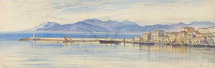 戛纳港景色`A View of the Harbour at Cannes (1869) by Edward Lear