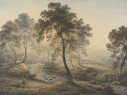 清晨，苏格兰特罗萨克斯的卡特琳湖附近`Early Morning near Loch Katrine in the Trossachs, Scotland (before 1831) by John Glover
