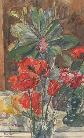 罂粟和杜鹃花的研究`Bloemenstudie van Papavers en Rhododendrons (1872 ~ 1950) by Barbara Elisabeth van Houten