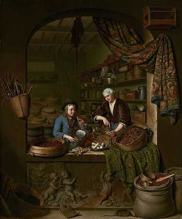 杂货商小店`A Grocers Shop (1717) by Willem Van Mieris