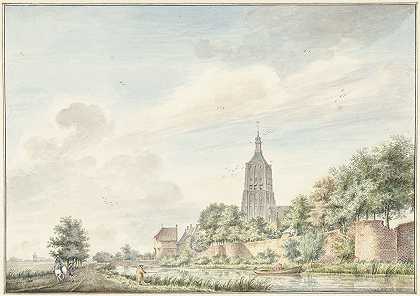 阿斯佩伦的城墙和教堂塔楼，`Gezicht op Asperen met de stadsmuren en de kerktoren, (1745 ~ 1795) by Jacobus Versteegen